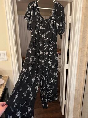 AUW Black Jumpsuit with White Floral Print